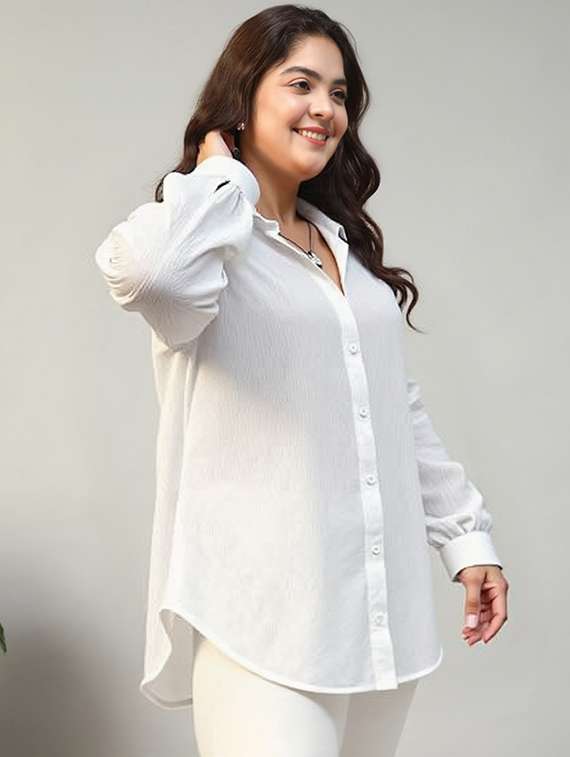 women solid collared long sleeve relaxed fit shirt - 22055168 - Zoom Image - 0
