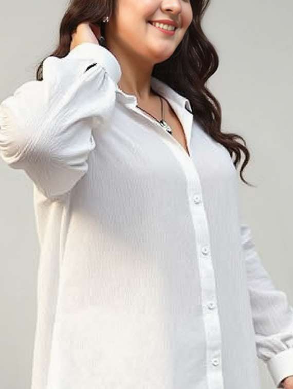 women solid collared long sleeve relaxed fit shirt - 22055168 - Standard Image - 2