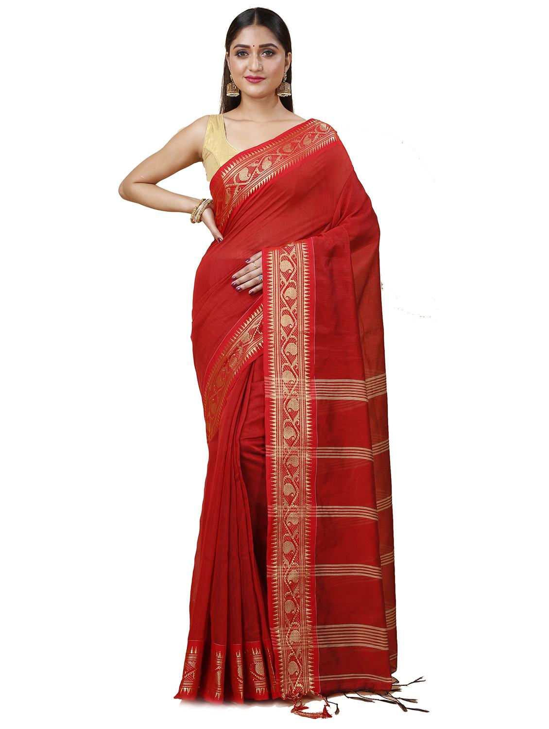 women solid with bordered handloom saree - 22055183 - Standard Image - 2