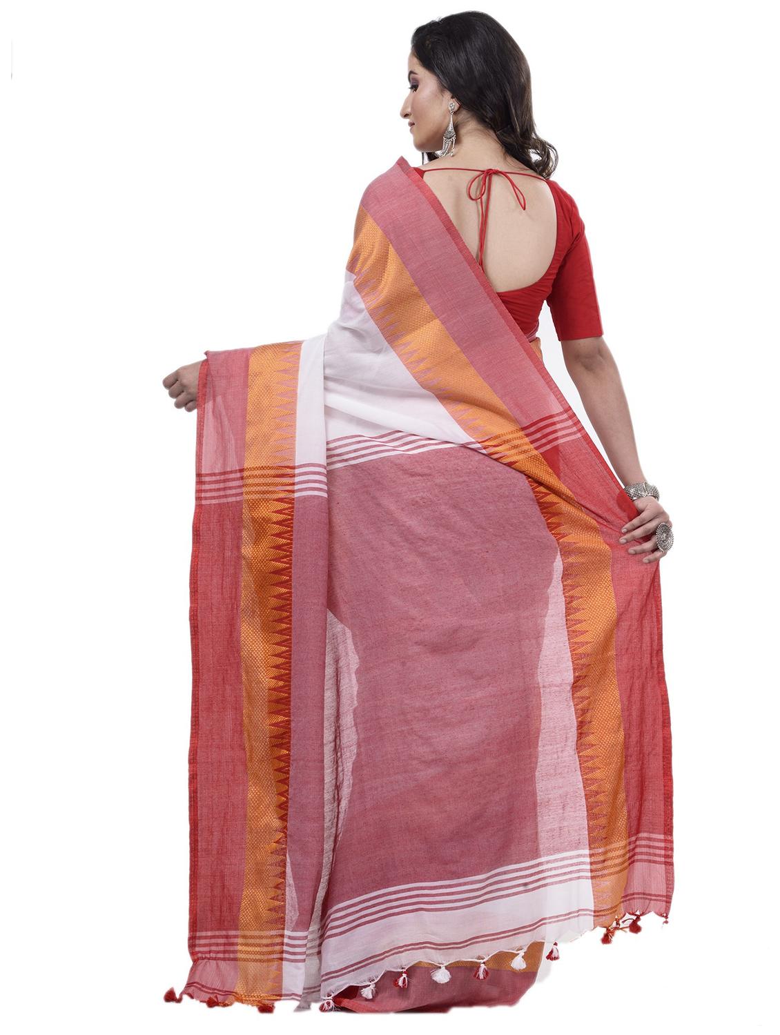 women solid with bordered handloom saree - 22055201 - Standard Image - 2