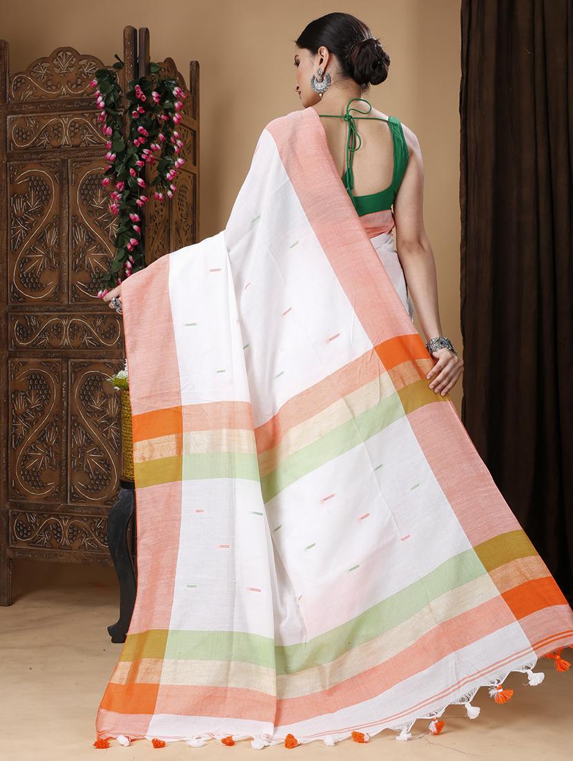 women solid with bordered handloom saree - 22055338 - Standard Image - 2