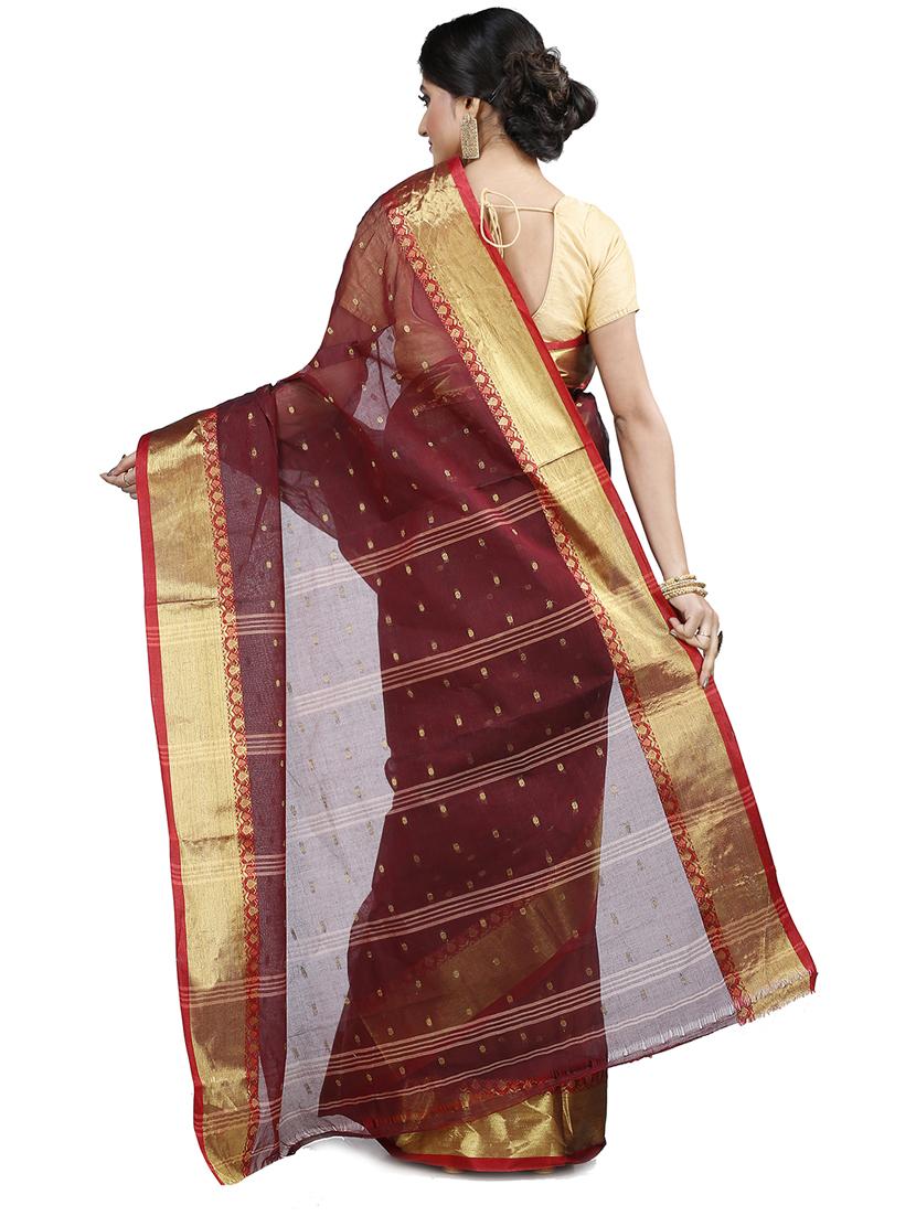 maroon cotton blend tant saree - 22055444 - Standard Image - 2