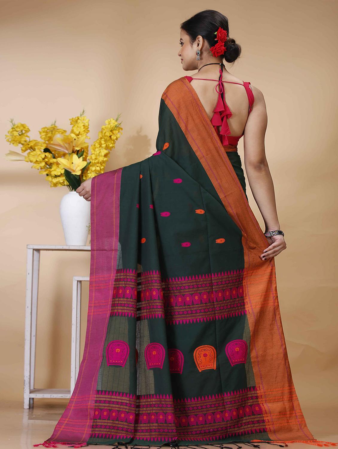 green cotton handloom saree with blouse - 22055445 - Standard Image - 2