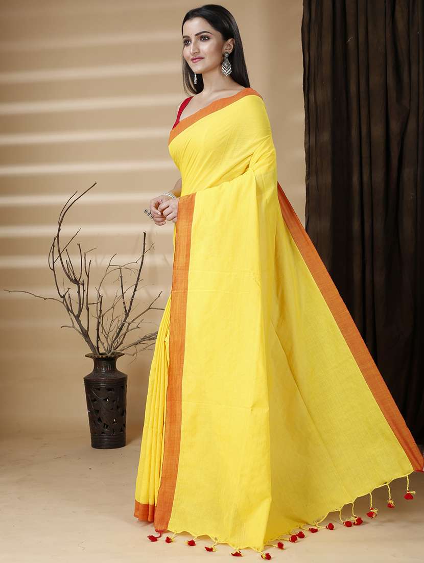 yellow cotton handloom saree - 22055451 - Standard Image - 2