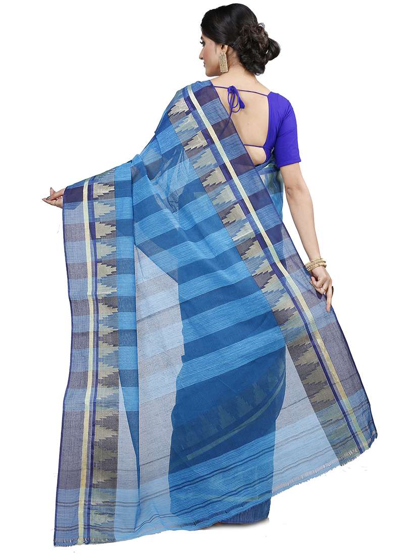 blue cotton tant saree - 22055462 - Standard Image - 2