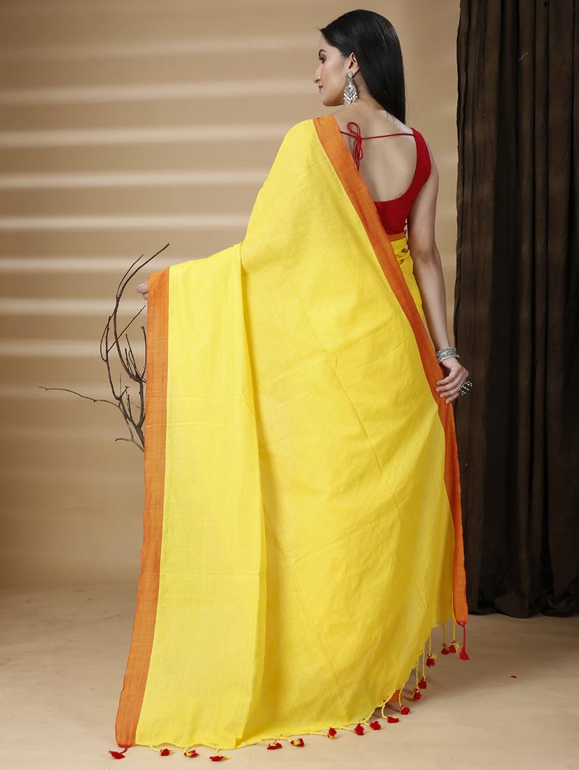women solid with bordered handloom saree - 22055464 - Standard Image - 2