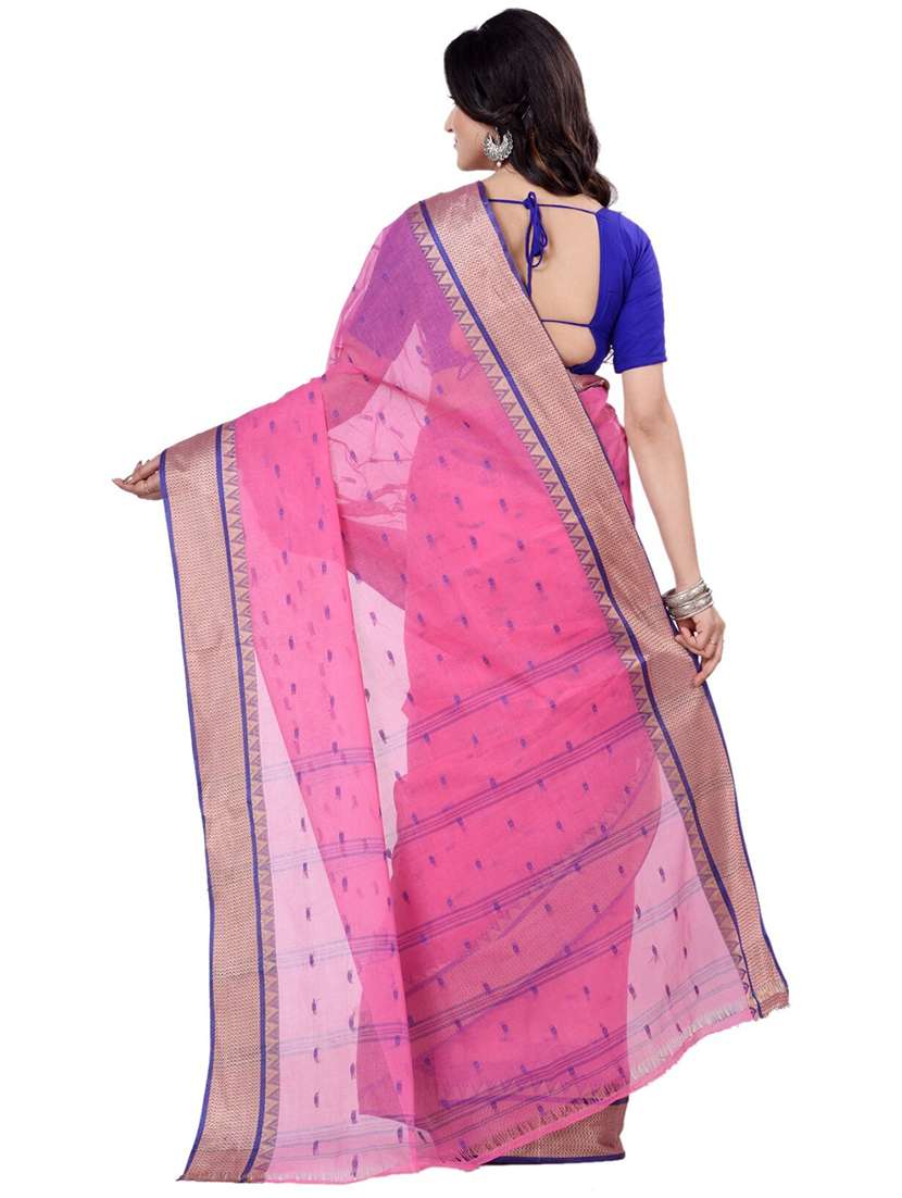 pink cotton tant saree - 22055548 - Standard Image - 2