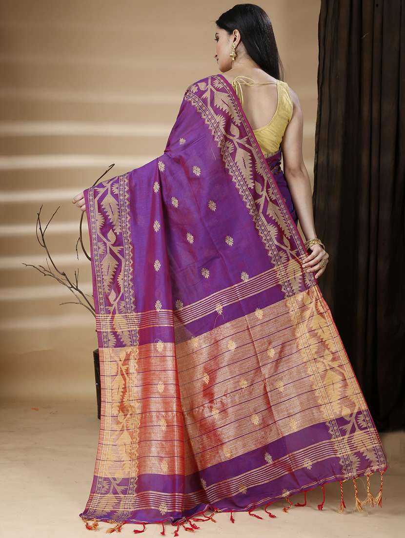 purple cotton handloom saree - 22055564 - Standard Image - 2