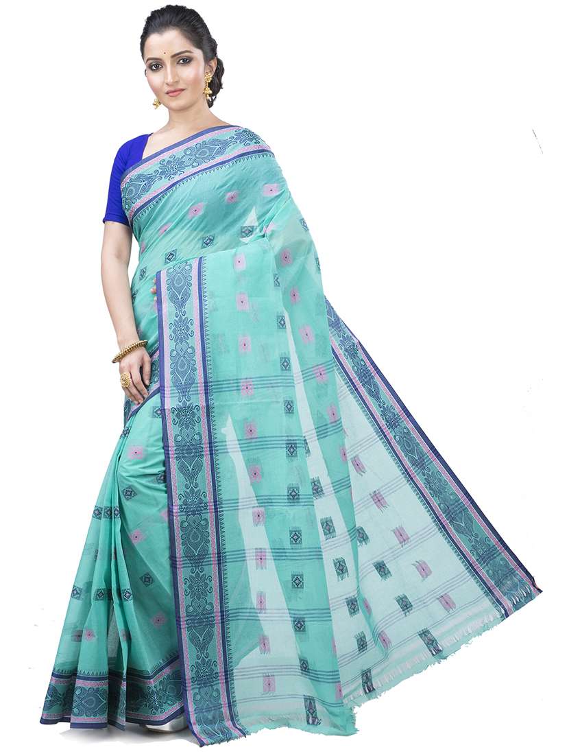 light blue cotton tant saree - 22055580 - Standard Image - 2