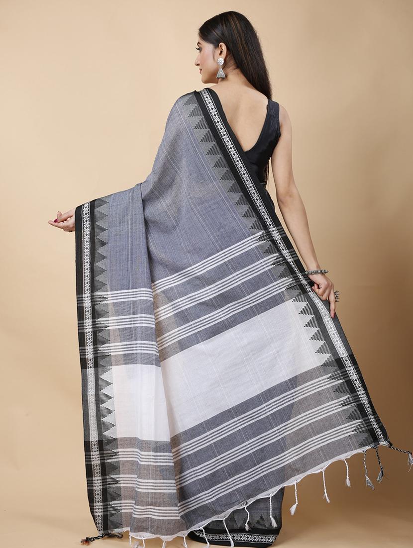 grey cotton handloom saree - 22055595 - Standard Image - 2