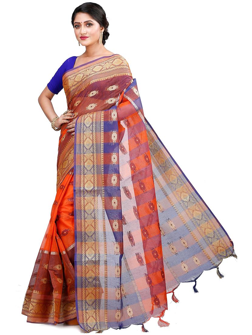 orange cotton tant saree - 22055663 - Standard Image - 2
