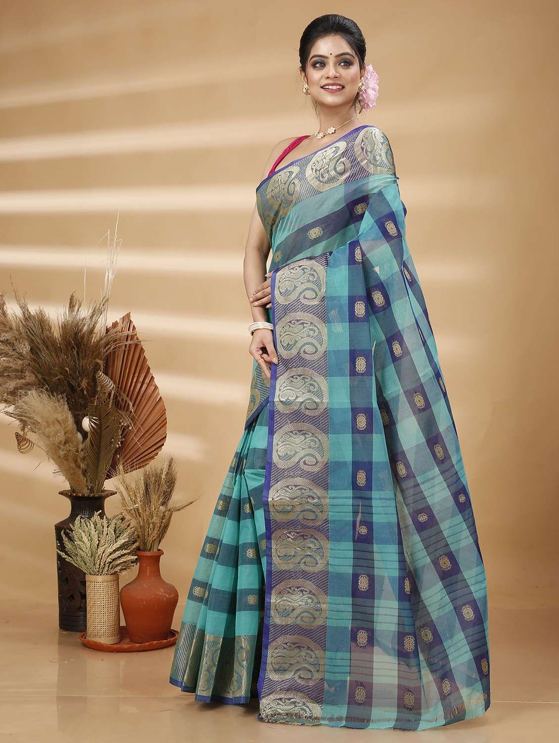 light blue cotton tant saree - 22055677 - Standard Image - 2