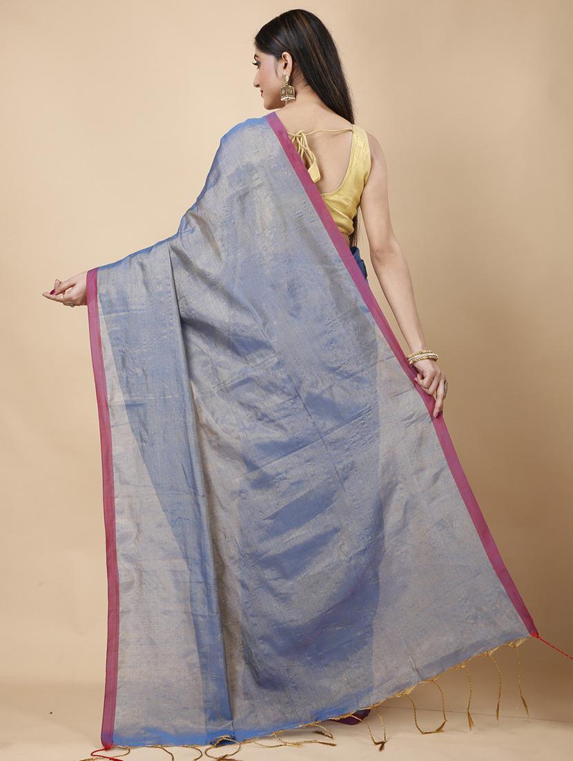 light blue linen handloom saree - 22055702 - Standard Image - 2