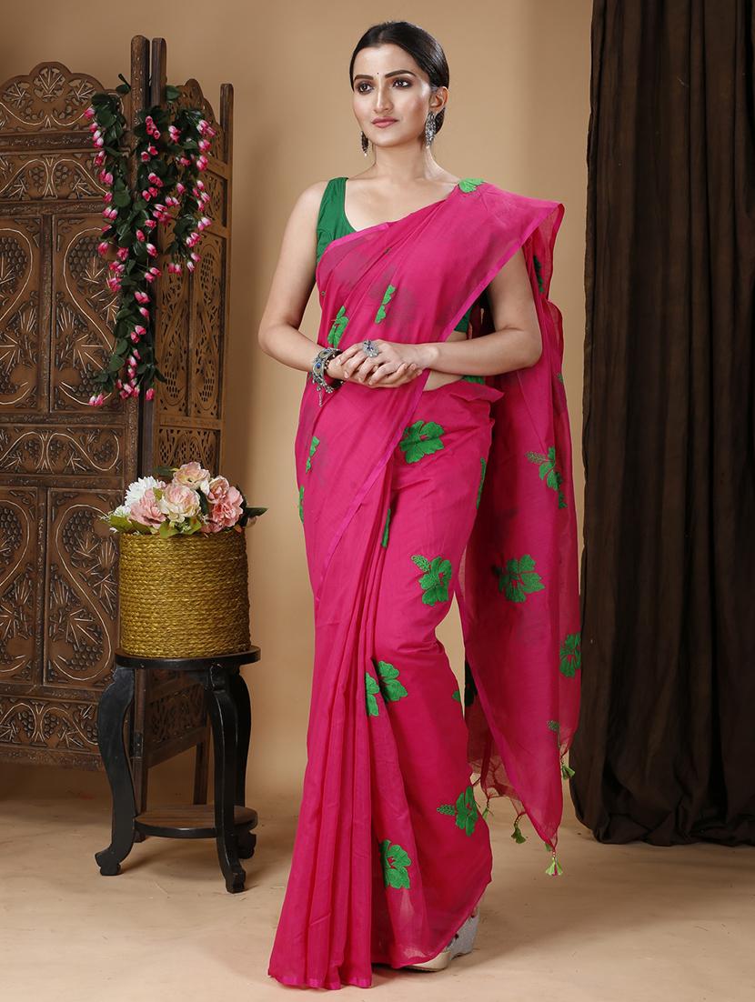 pink cotton handloom saree - 22055709 - Standard Image - 2