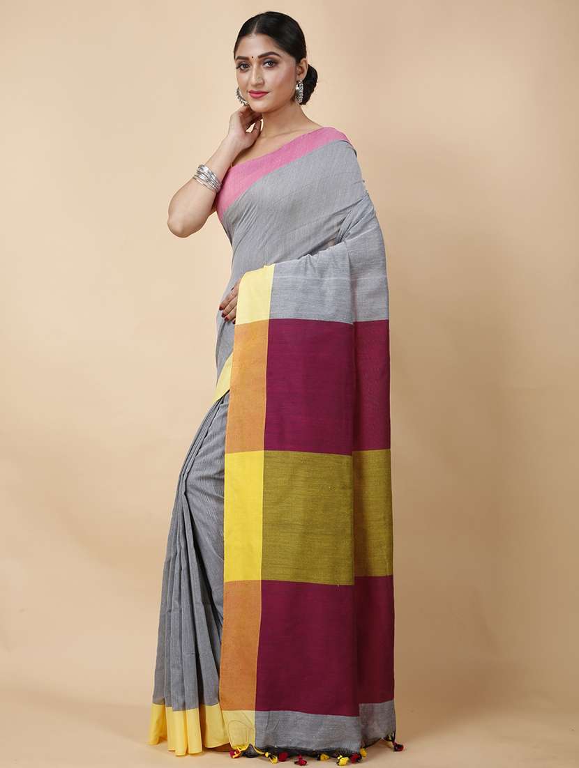 grey cotton handloom saree - 22055711 - Standard Image - 2