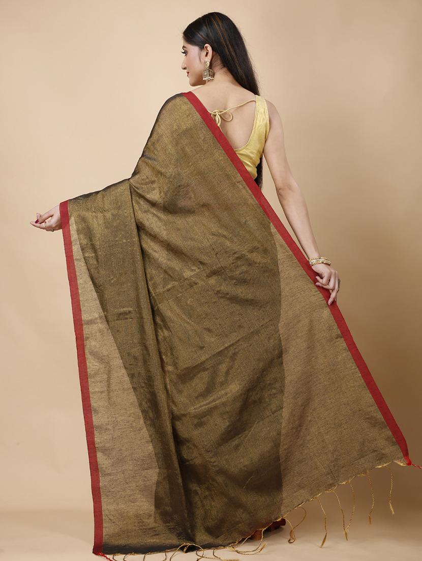 brown cotton blend handloom saree - 22055743 - Standard Image - 2