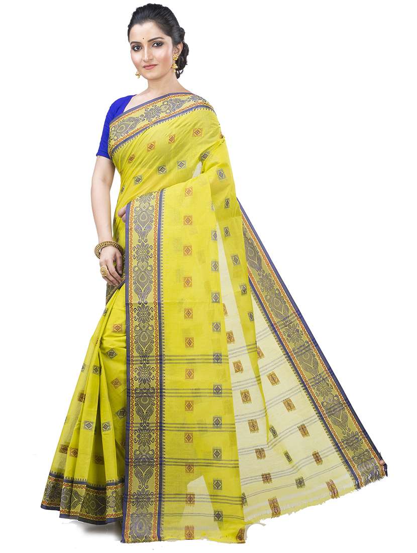 yellow cotton blend tant saree - 22055749 - Standard Image - 2