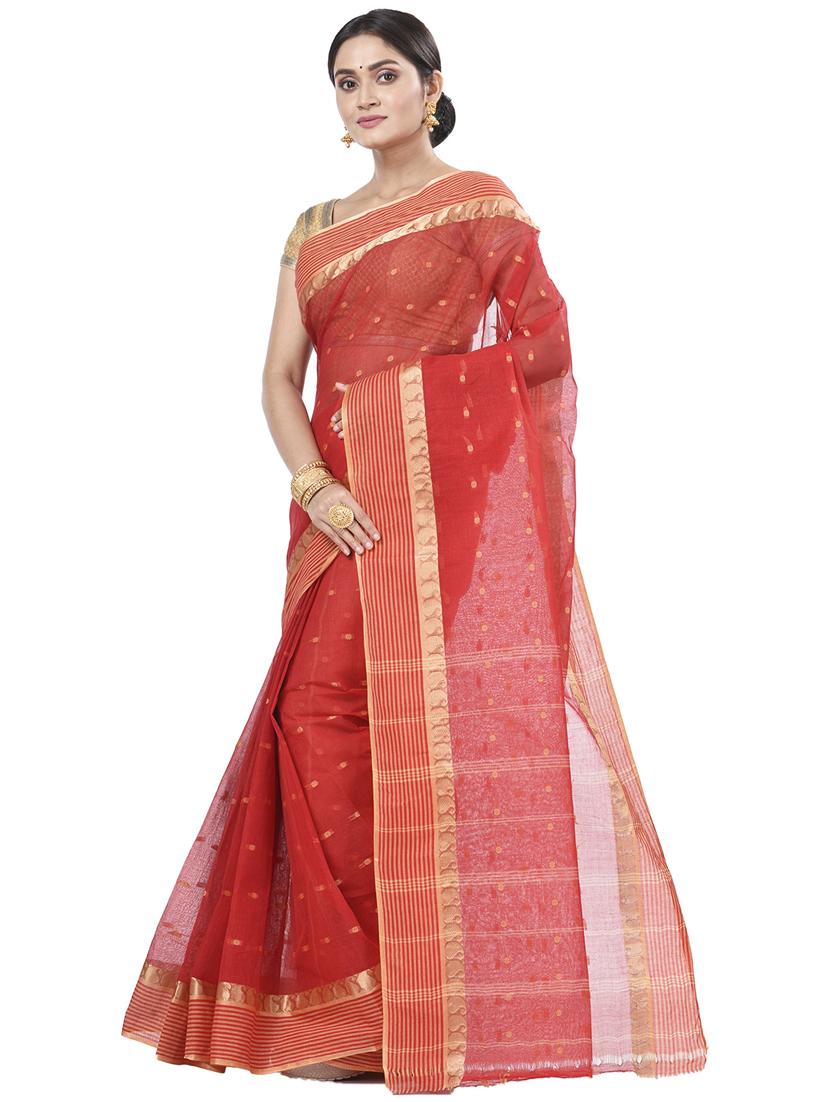 red cotton tant saree - 22055758 - Standard Image - 2