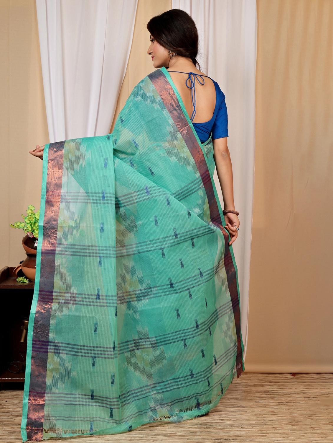 teal cotton tant saree - 22055765 - Standard Image - 2
