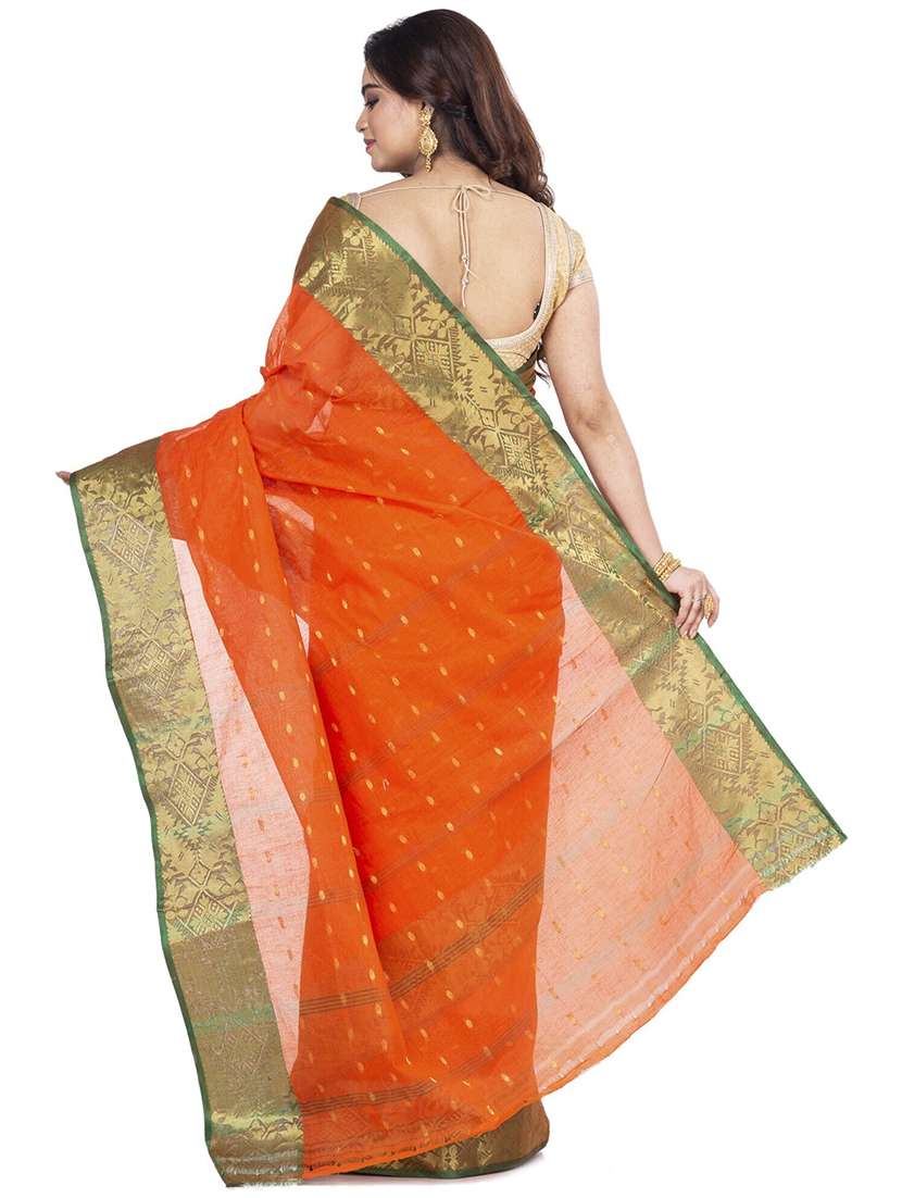 orange cotton blend tant saree - 22055782 - Standard Image - 2