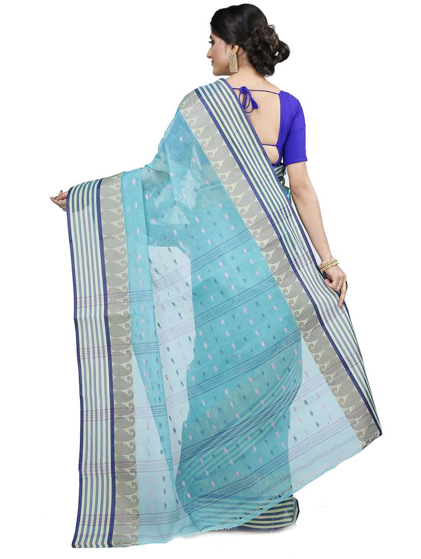 light blue cotton tant saree - 22055810 - Standard Image - 2