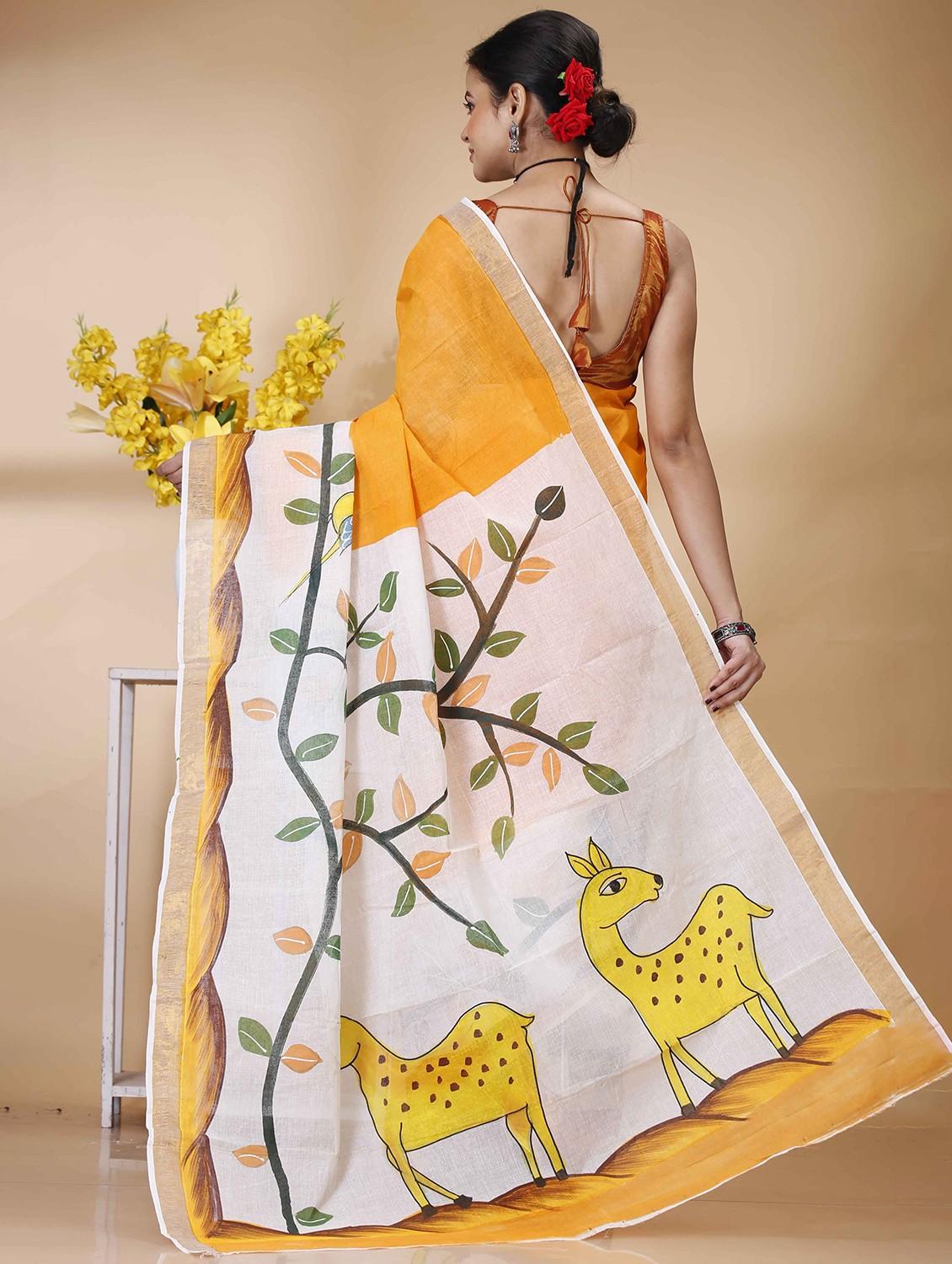 orange cotton handloom saree - 22055816 - Standard Image - 2