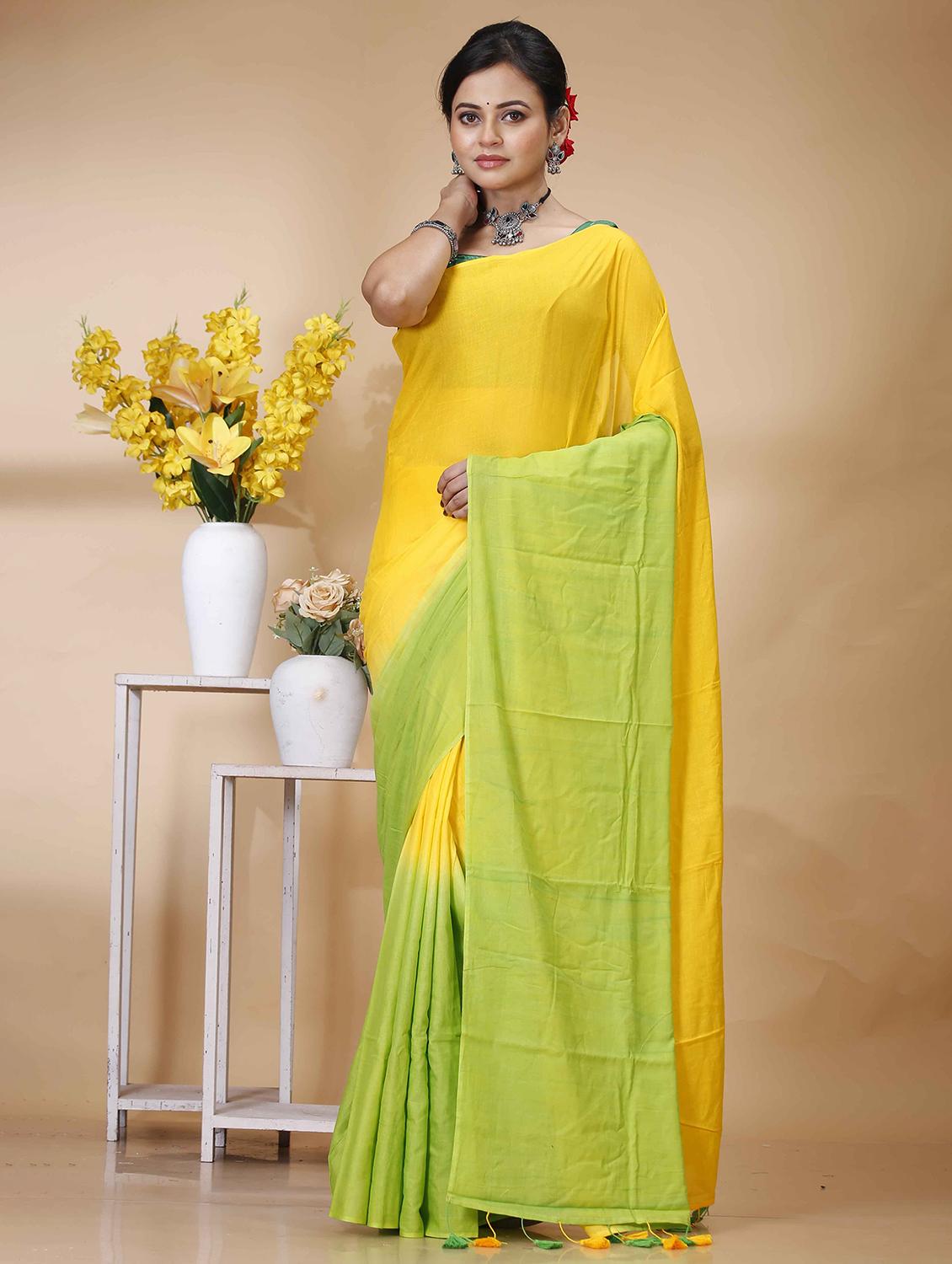 yellow cotton handloom saree - 22055839 - Standard Image - 2