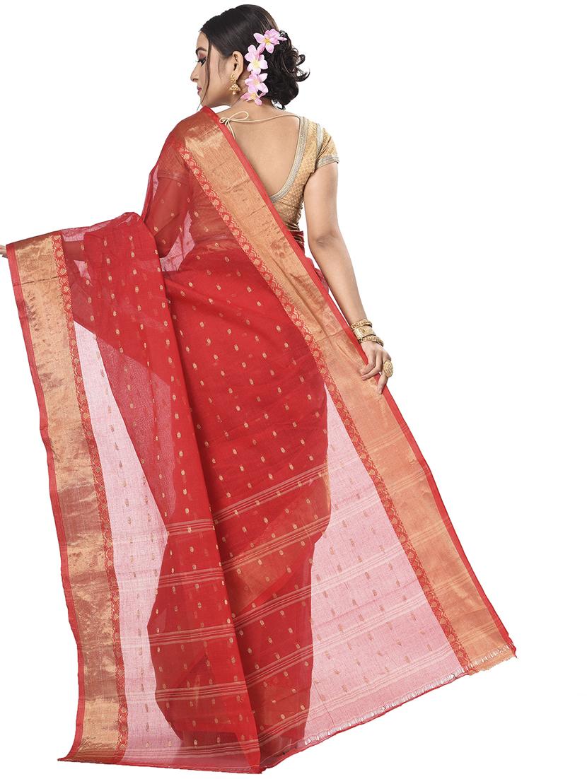 red cotton tant saree - 22055887 - Standard Image - 2