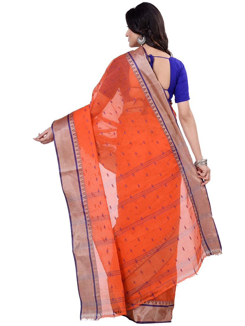 orange cotton tant saree - 22055932 - Standard Image - 2