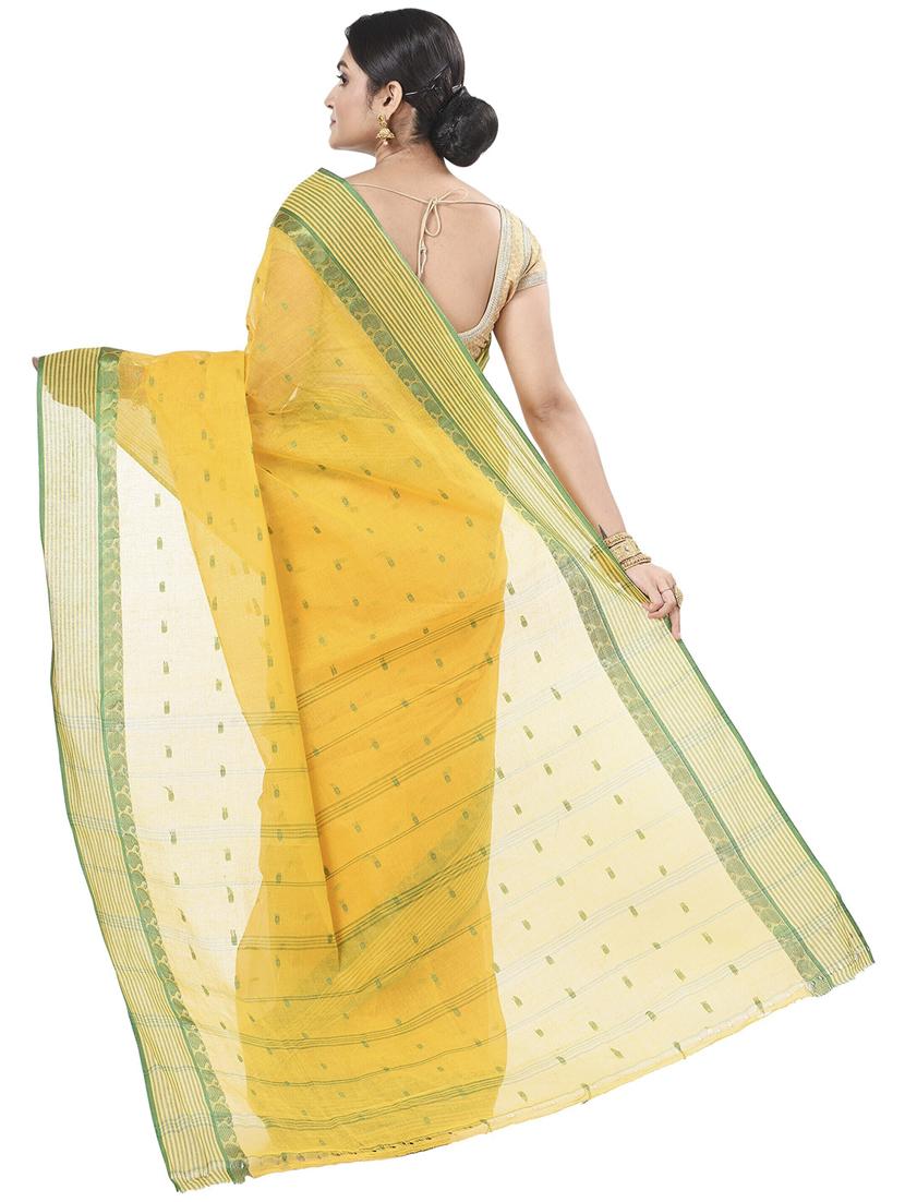 yellow cotton blend tant saree - 22055939 - Standard Image - 2