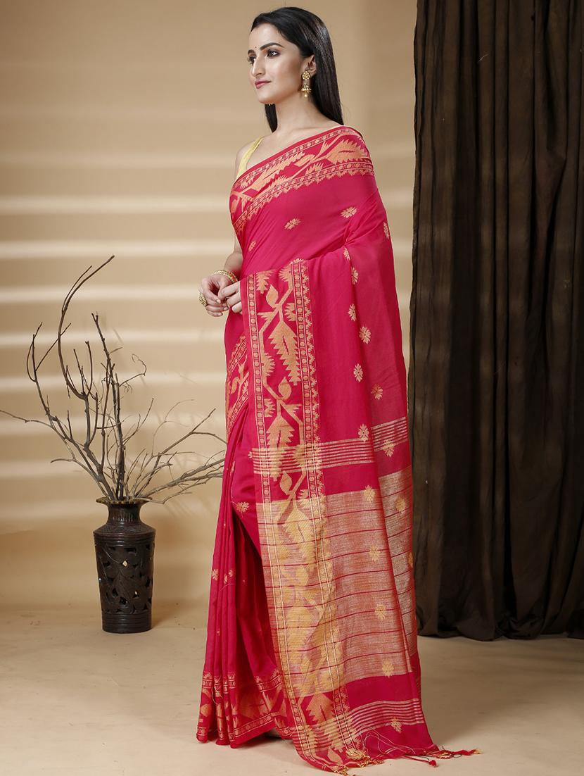 red cotton handloom saree - 22055969 - Standard Image - 2