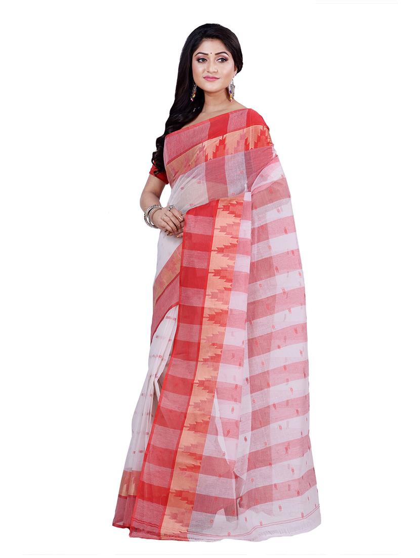 red cotton tant saree - 22056022 - Standard Image - 2