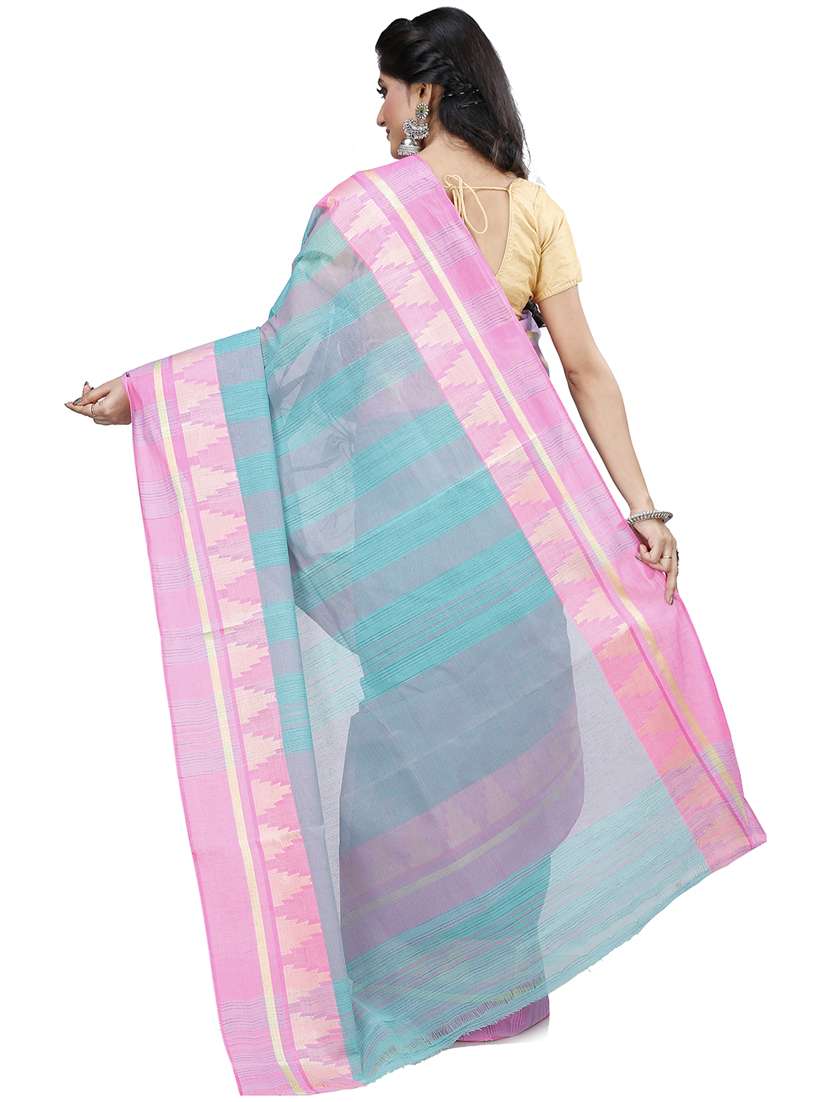 light blue cotton tant saree - 22056206 - Standard Image - 2