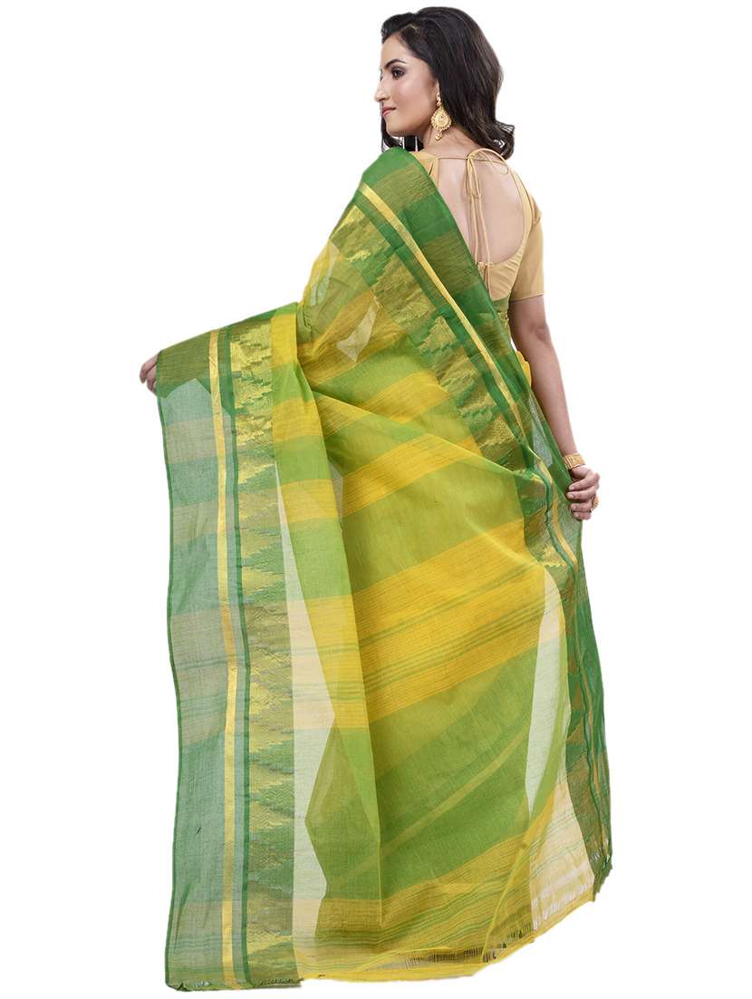 yellow cotton blend tant saree - 22056208 - Standard Image - 2
