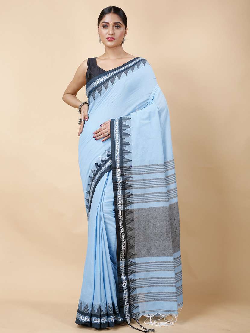 light blue cotton tant saree - 22056325 - Standard Image - 2