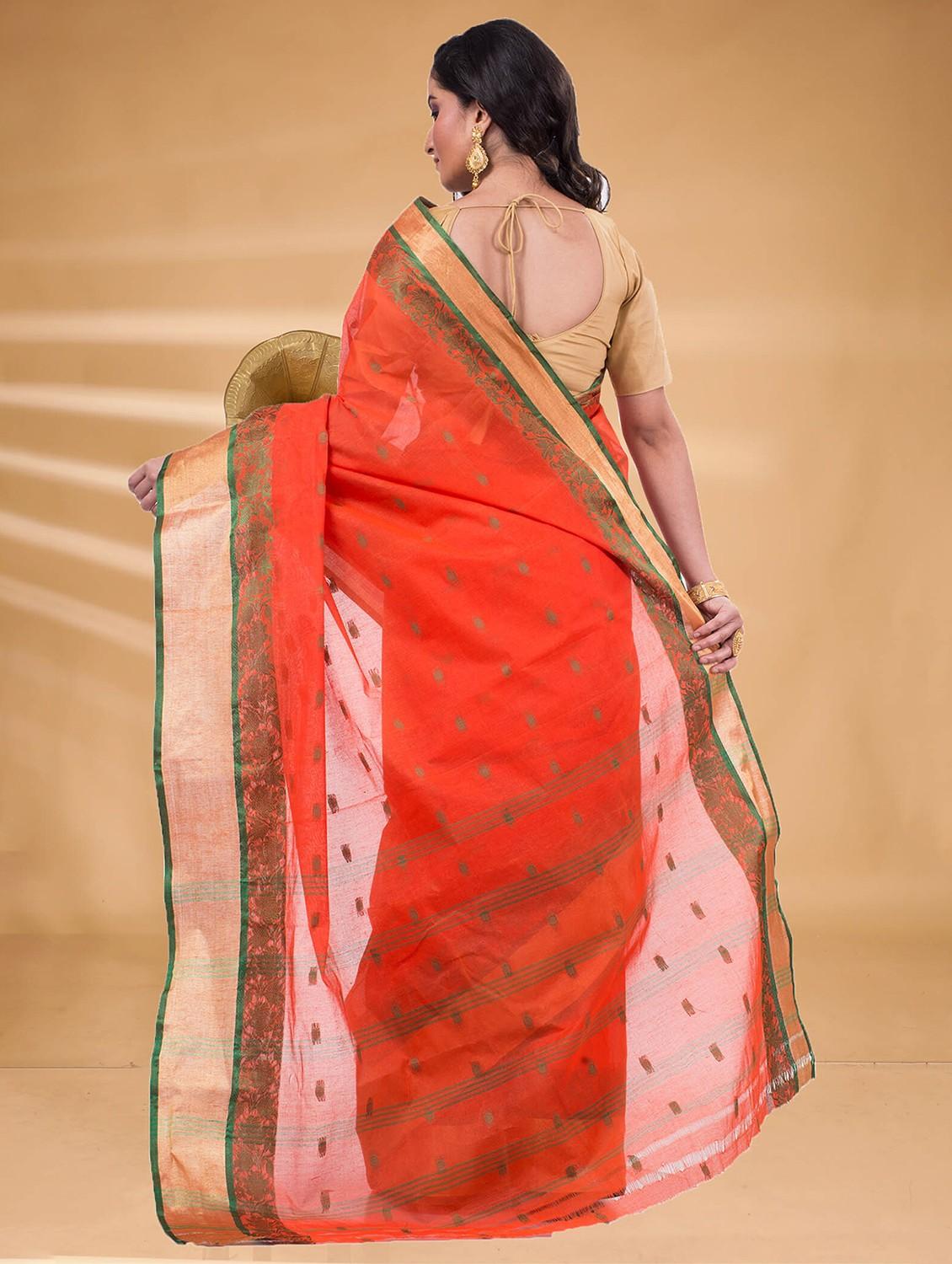 orange cotton tant saree - 22056327 - Standard Image - 2