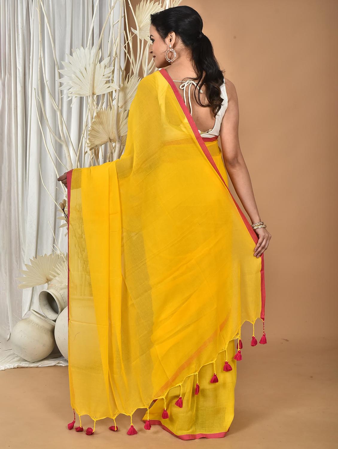 yellow chiffon bordered saree - 22056332 - Standard Image - 2
