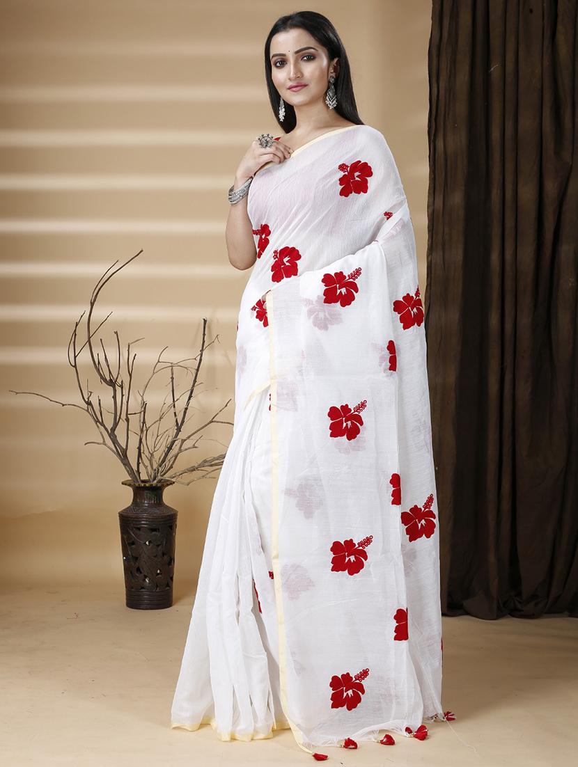 white cotton printed saree - 22056336 - Standard Image - 2