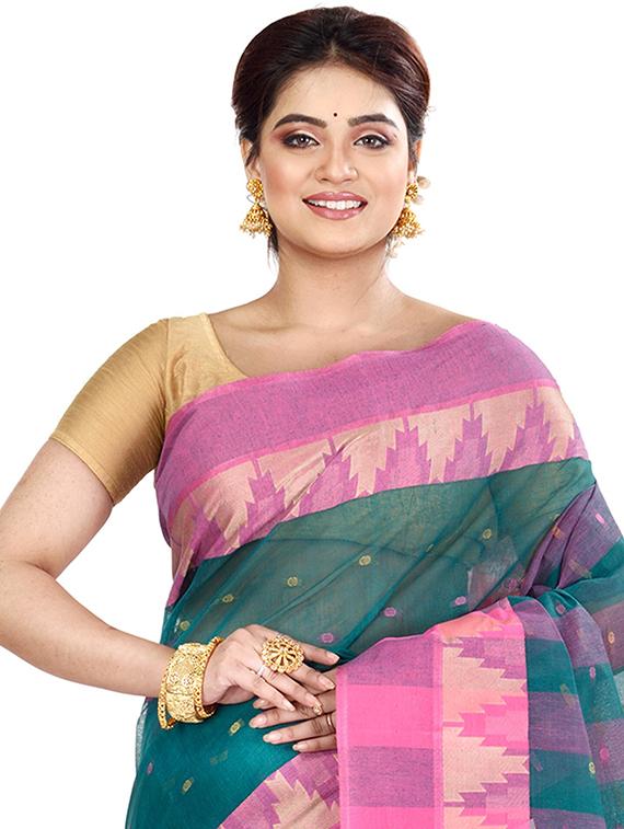 teal cotton tant saree - 22056366 - Standard Image - 2