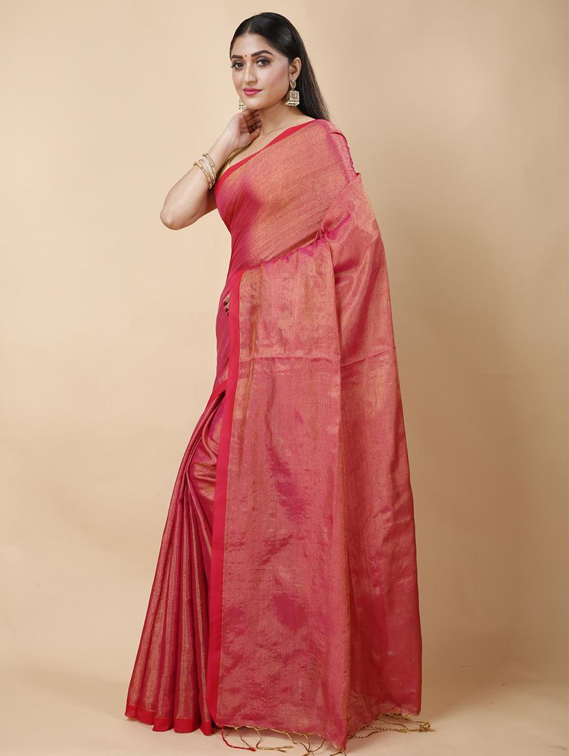 red silk blend handloom saree - 22056395 - Standard Image - 2