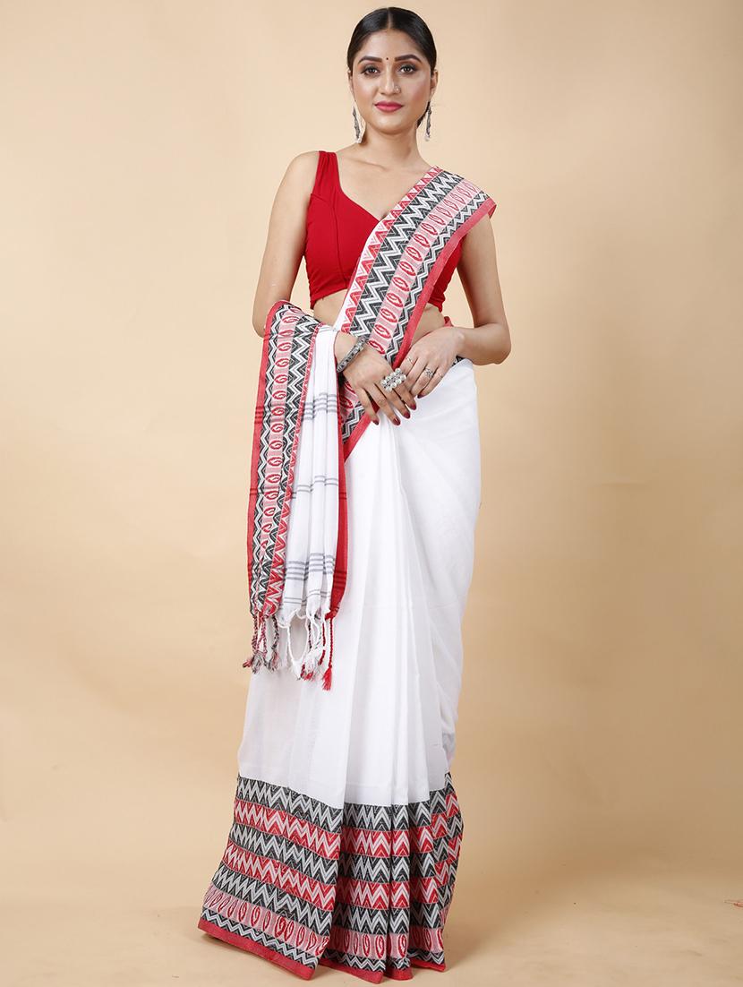women solid with bordered handloom saree - 22056454 - Standard Image - 2