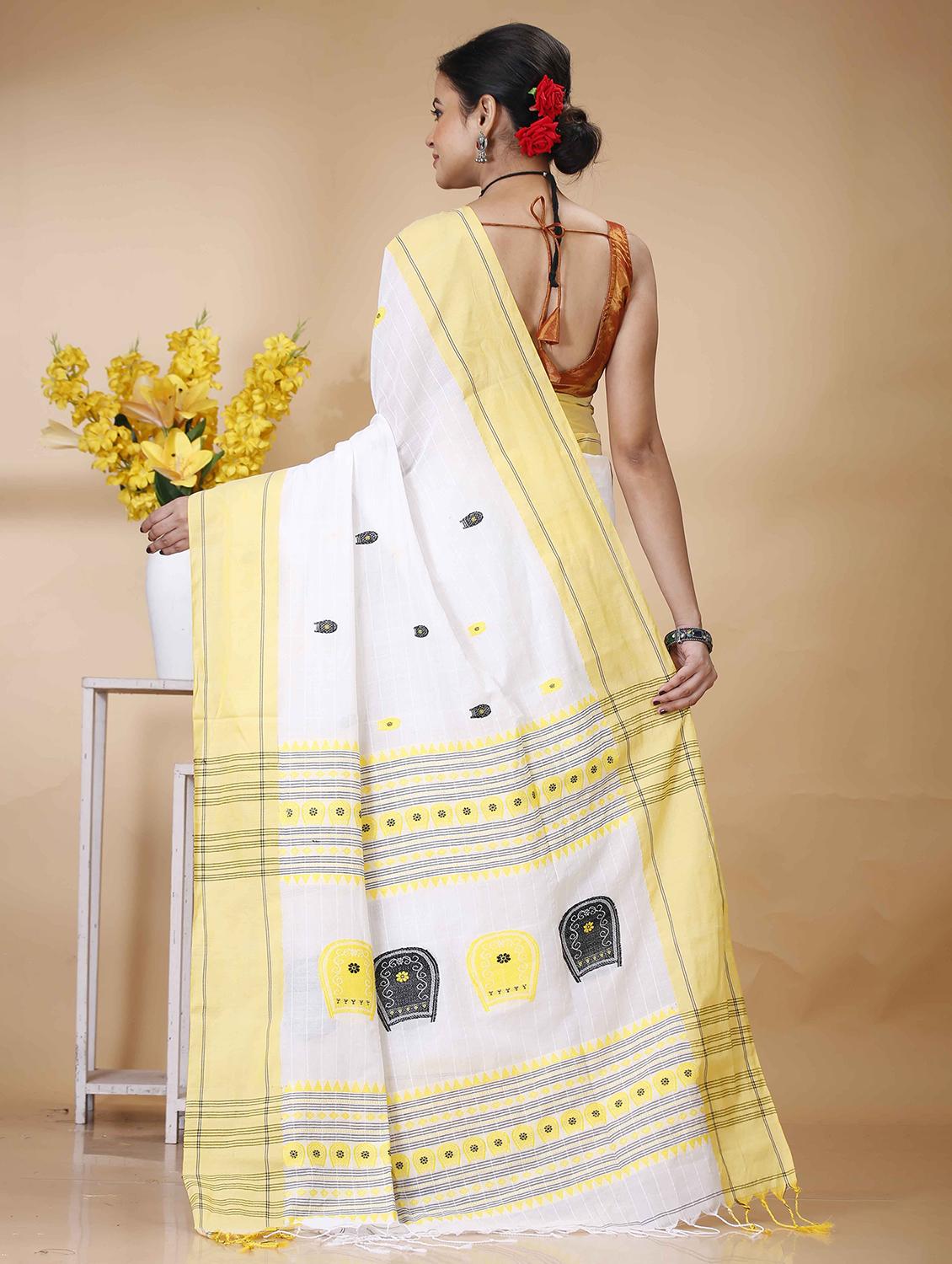 yellow cotton handloom saree - 22056457 - Standard Image - 2