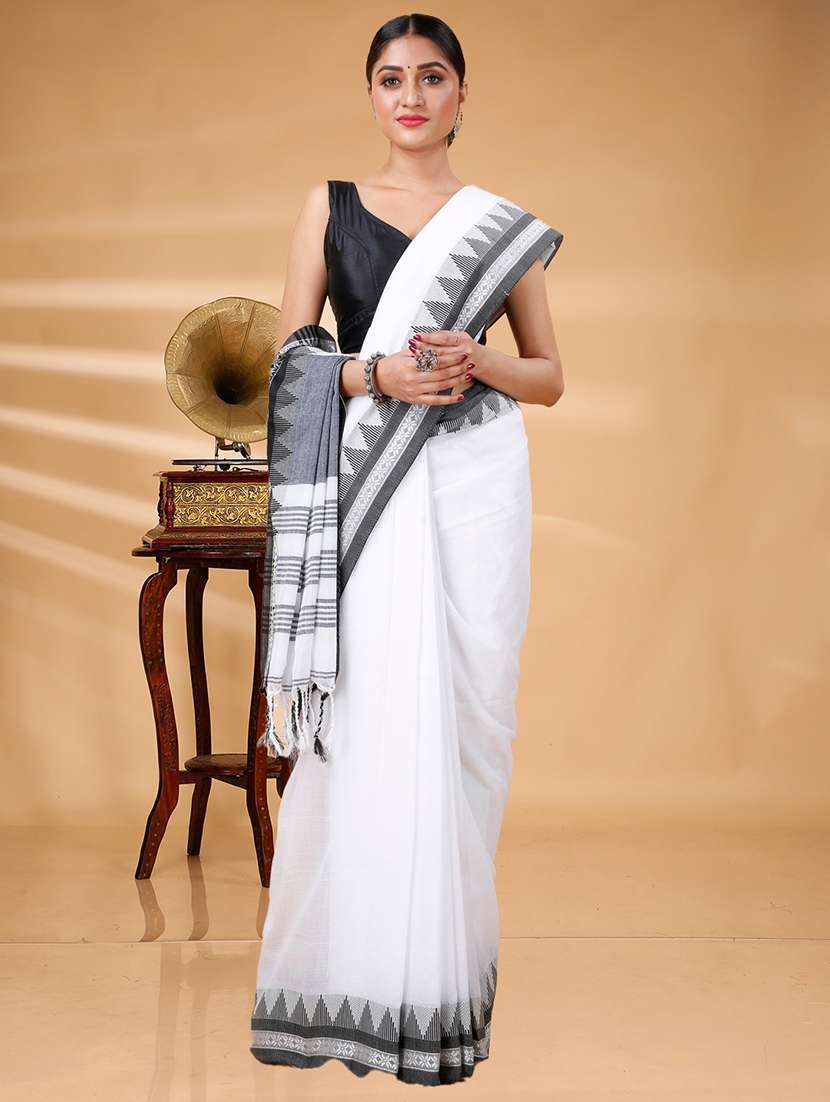 navy blue cotton handloom saree - 22056667 - Standard Image - 2