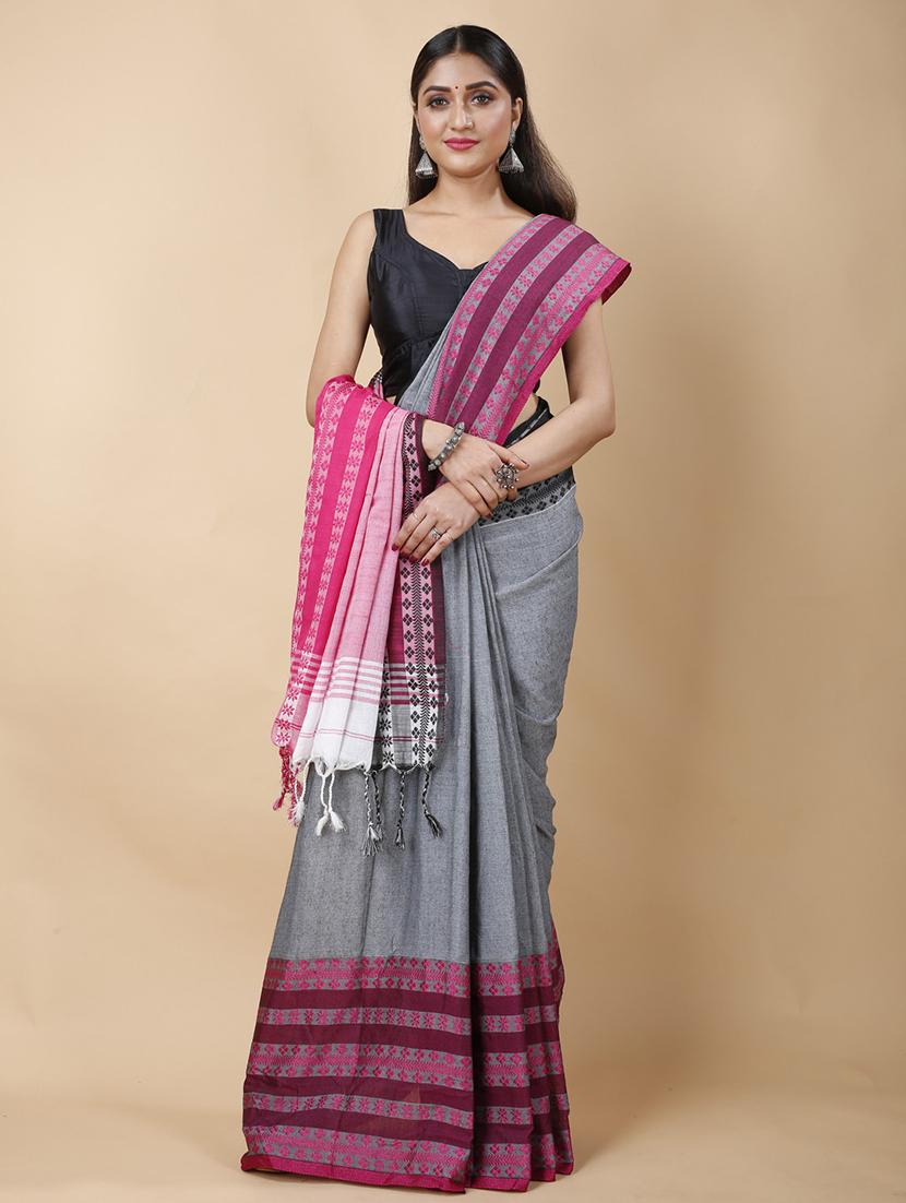 olive cotton handloom saree - 22056692 - Standard Image - 2