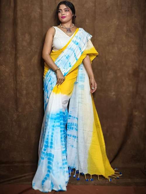 white cotton handloom saree - 22056795 - Standard Image - 0