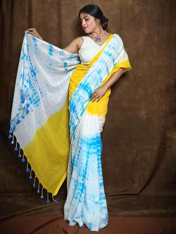 white cotton handloom saree - 22056795 - Standard Image - 2