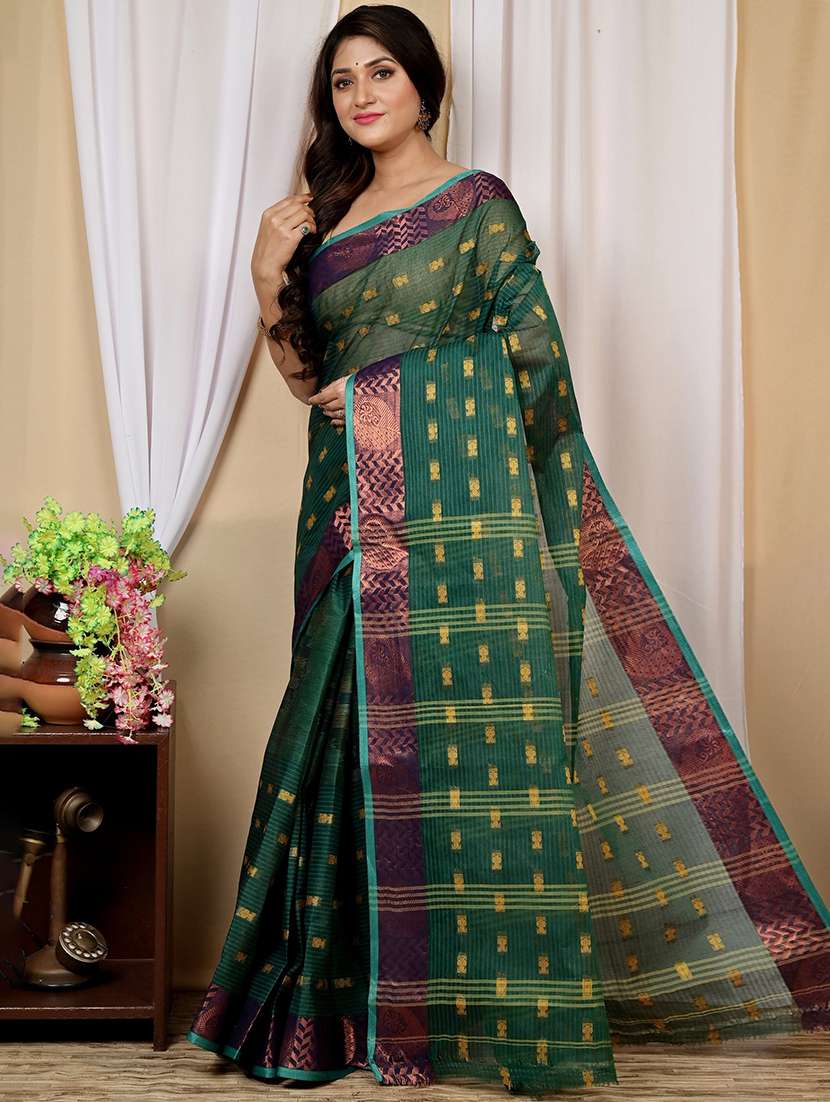 olive cotton tant saree - 22056808 - Standard Image - 2