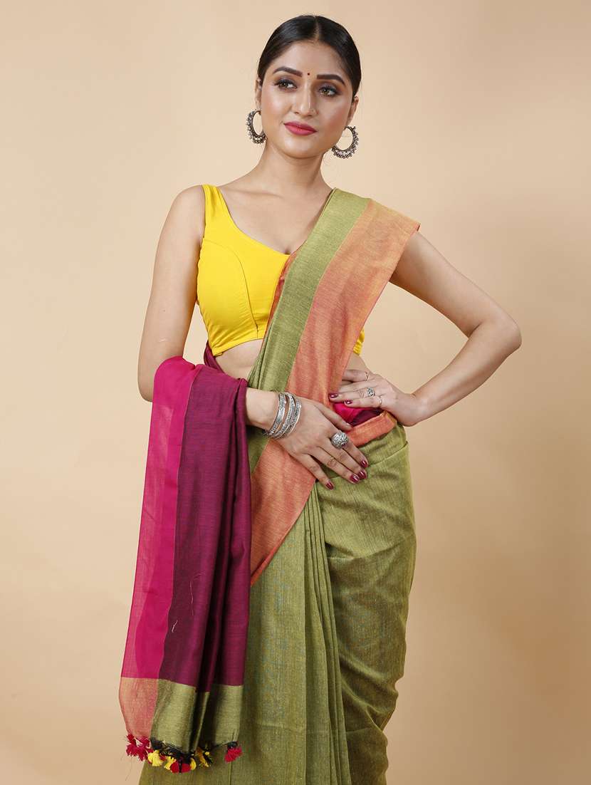 light blue cotton handloom saree - 22056830 - Standard Image - 2