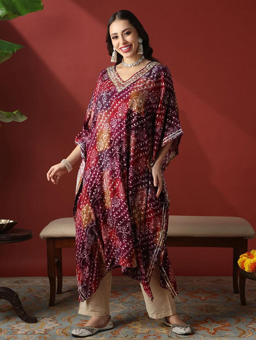 purple rayon kaftan kurta - 22056928 - Zoom Image - 0