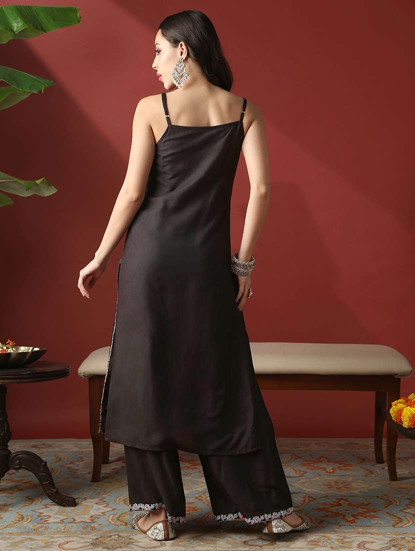 women embroidered shoulder strap kurta palazzo set - 22056933 - Standard Image - 2